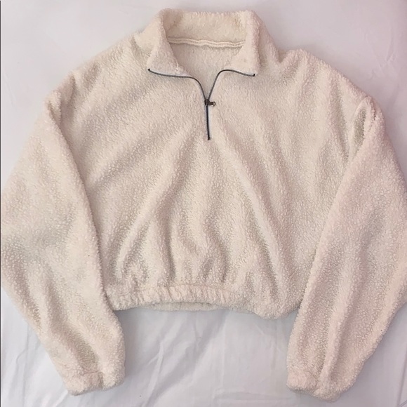 White Cropped Long Sleeve Sherpa - Picture 1 of 2